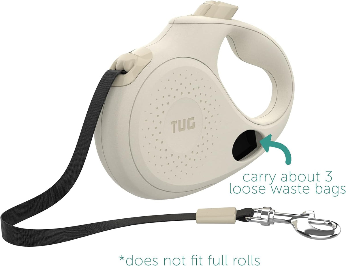 Side profile of TUG Oval retractable dog leash with integrated waste bag dispenser