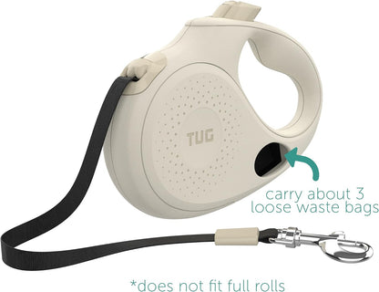 Side profile of TUG Oval retractable dog leash with integrated waste bag dispenser