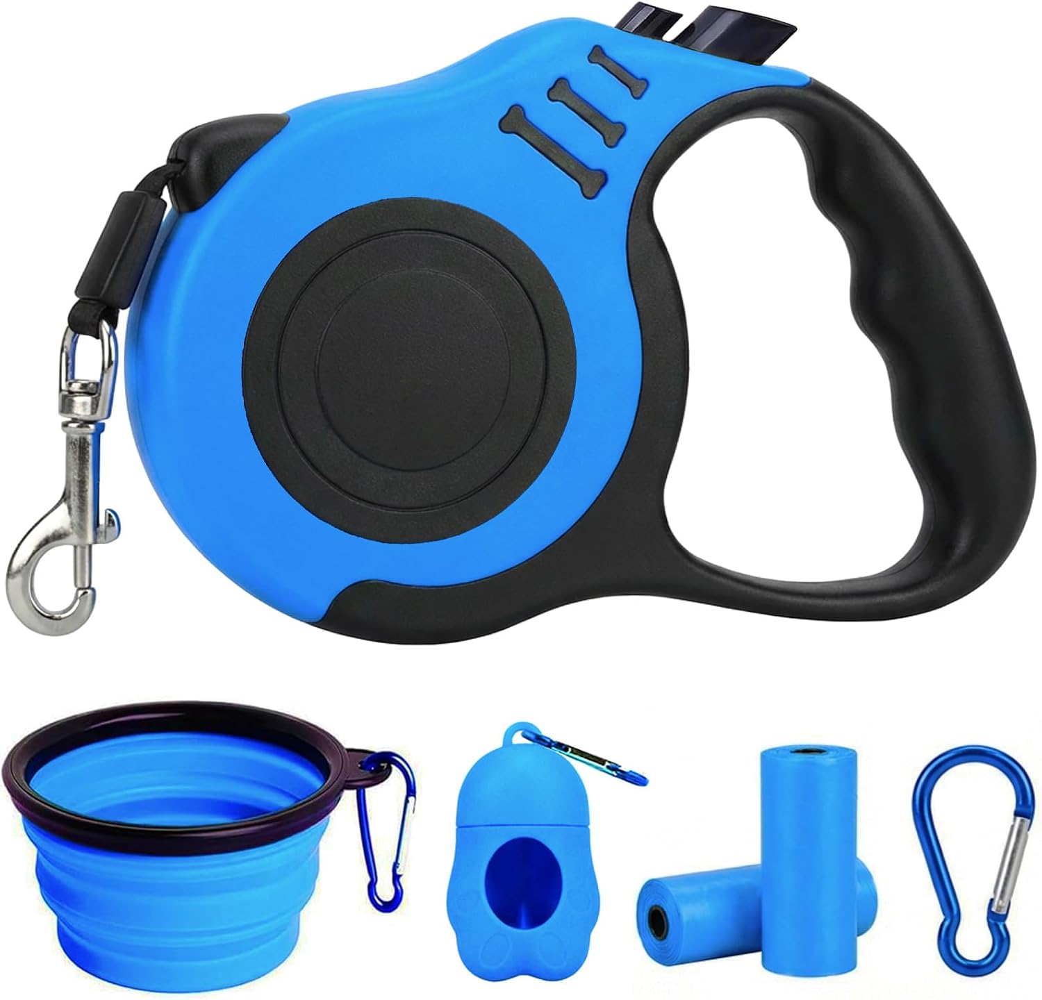 Petimp 16 foot retractable dog leash blue set front view