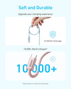 Anker premium braided Type C cable demonstrating its flexibility and 10000 bend resistance.