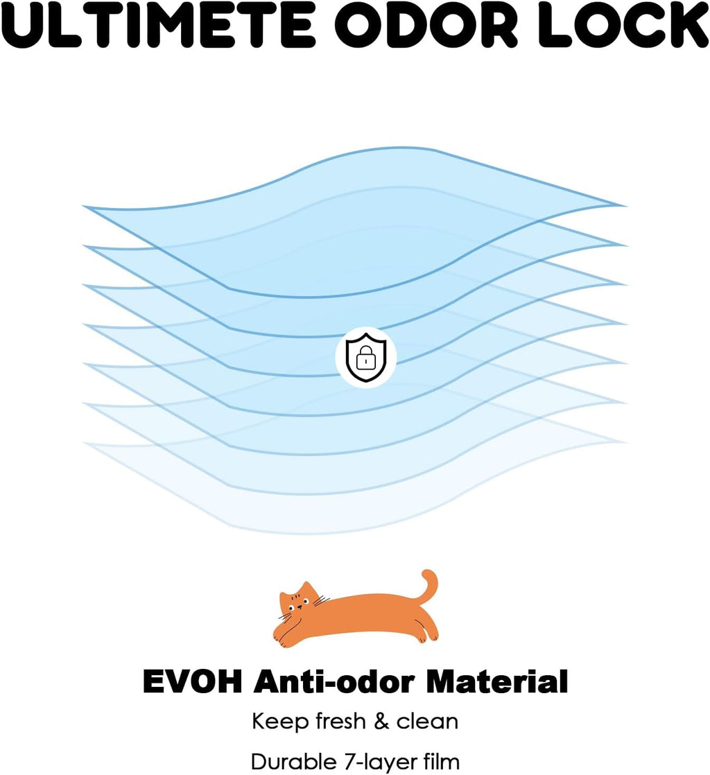 Tapered bottom design illustration showing convenient litter disposal bag structure.
