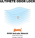 Tapered bottom design illustration showing convenient litter disposal bag structure.
