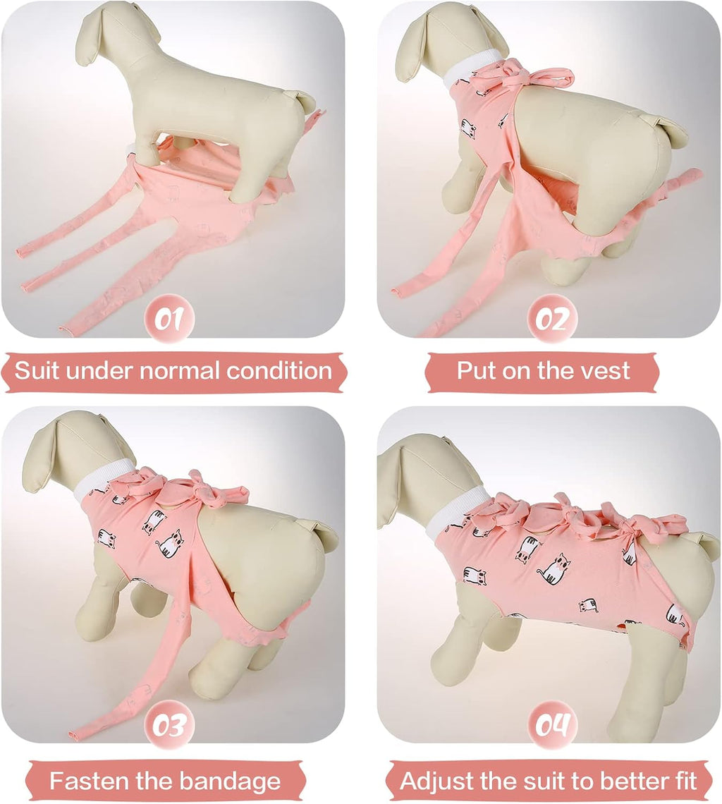 Pumyporeity cat recovery garment laid flat displaying full length