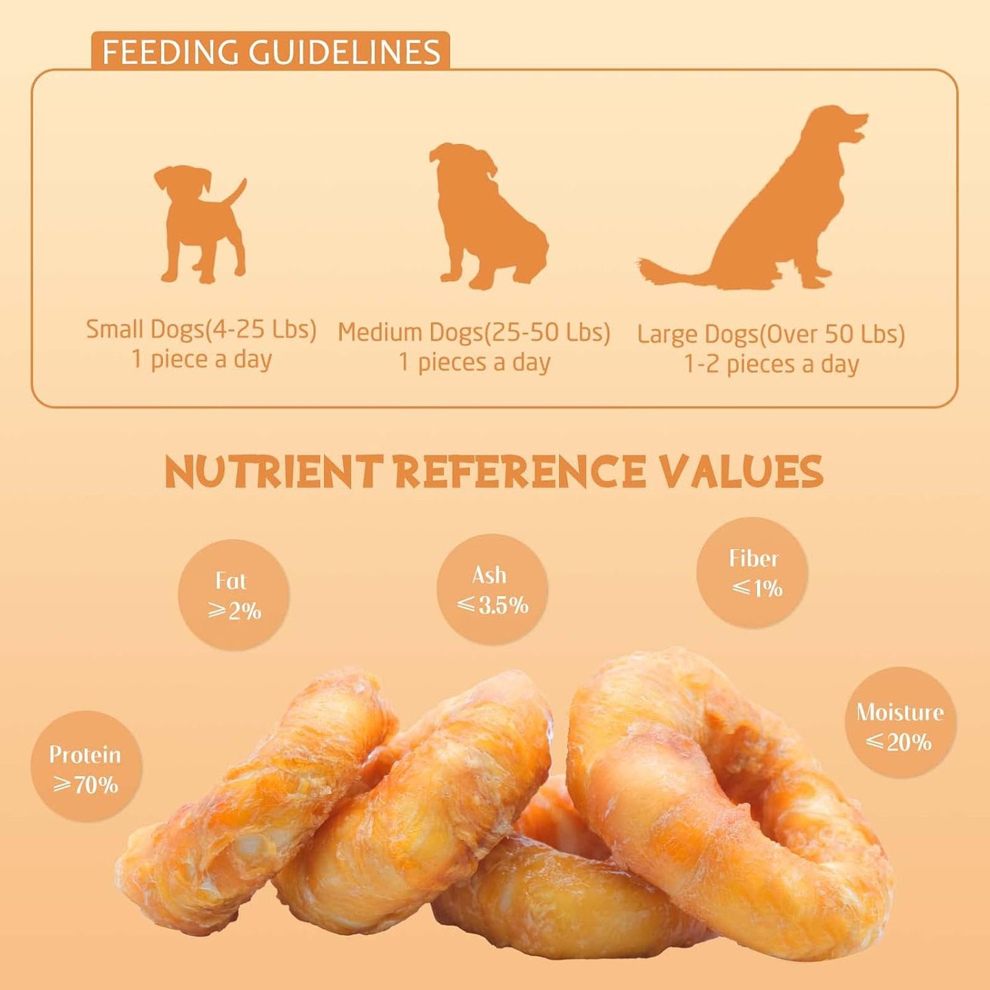 Four pack of Asmpet rawhide dog chews side view