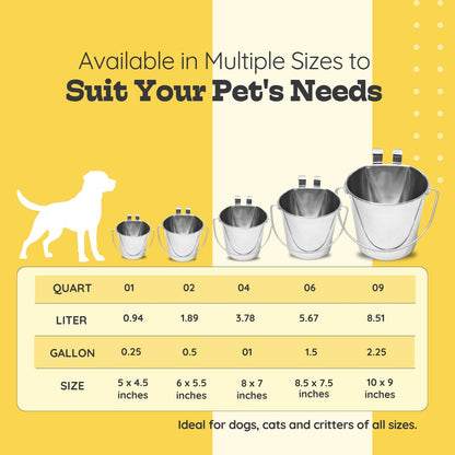 Stainless Steel Flat Side Bucket with Dual Hooks 2 Quart (0.5Gallon)- Heavy Duty Hanging Dog Water & Food Bowl Kennel, Cage & Crate, Durable Pet Pail for Dogs, Cats, Birds & Small Animals - Image 9