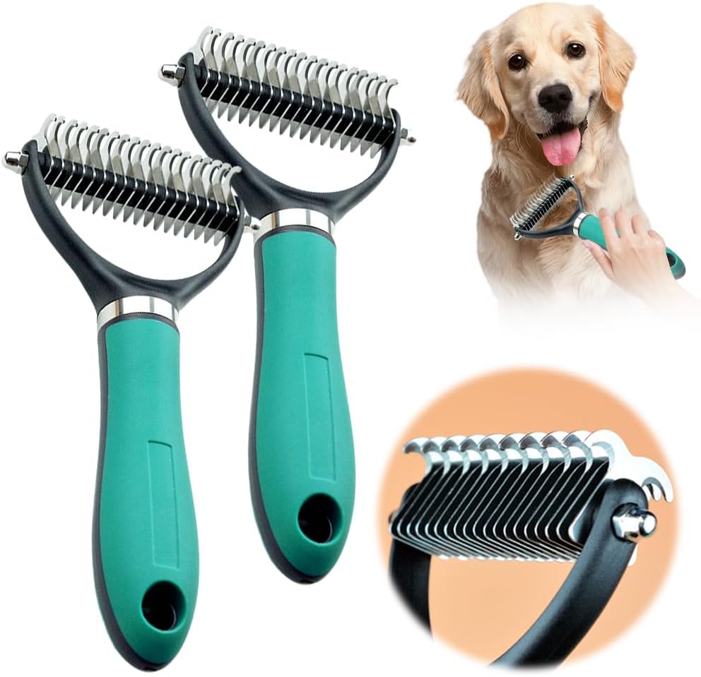 Double-Sided Self-Cleaning Pet Grooming Brush,2026 New Ergonomic Undercoat Rake,Gentle Detangler Brush for Long Thick Pet Hair,Professional Grooming Tool (Green-19Teeth/19Teeth) - Image 13