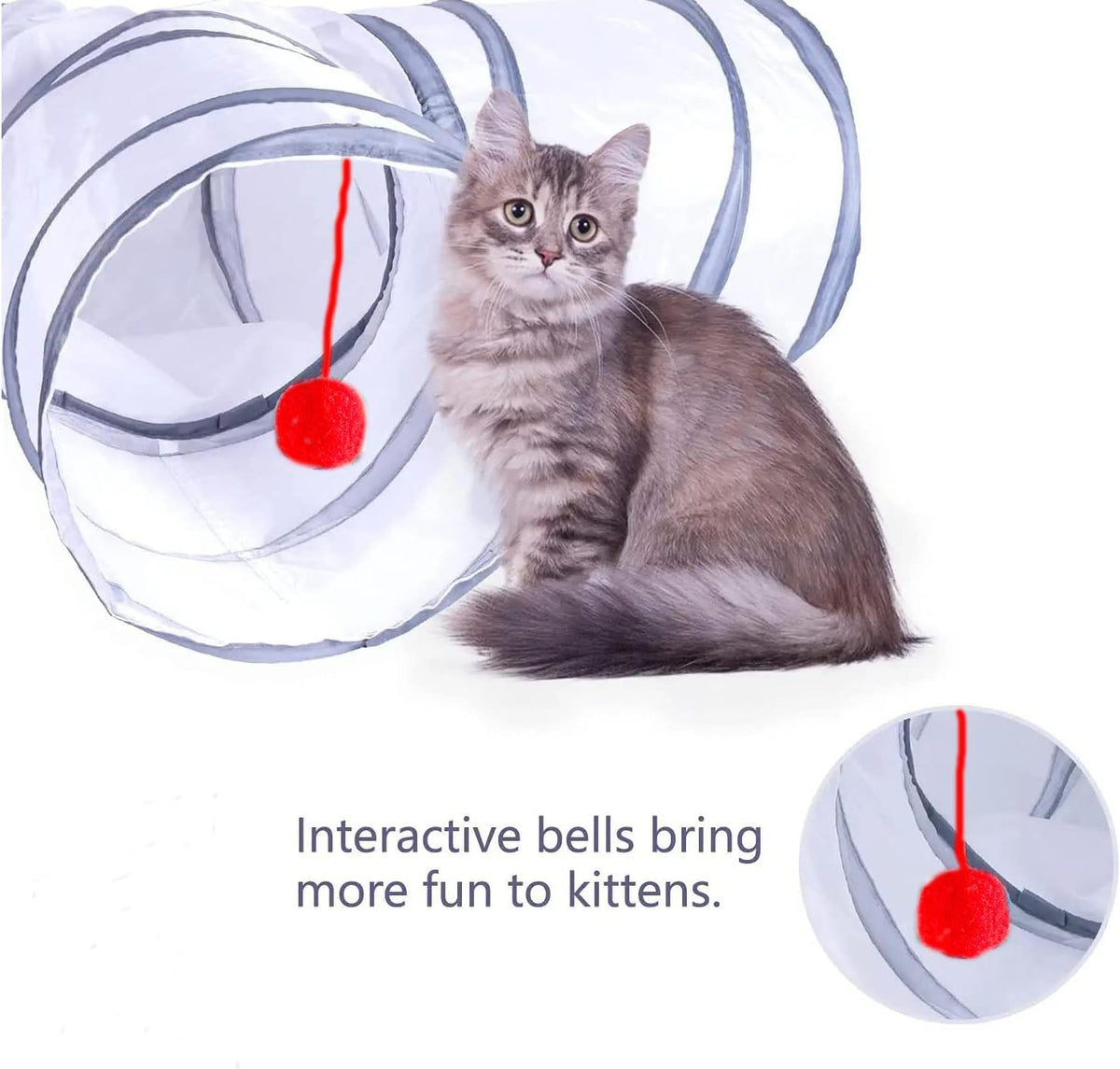 Folded cat tunnel secured with straps for easy travel and compact storage
