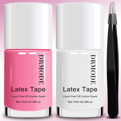 DRMODE liquid latex for nails pink and white bottles front view with tweezers