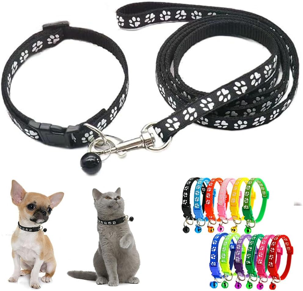 Green xs Dog Collar Leash Set, Puppy Collar Girl Reflectived Paw Print for XXS Xs Small Dog Cat Pet Animal Litter Tiny Kitten Boy Girls - Image 14