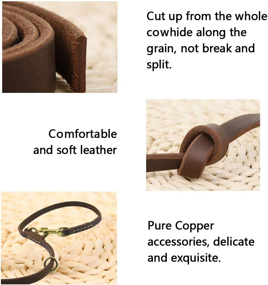 Premium imported genuine leather dog training leash showing the heavy duty half inch thickness.