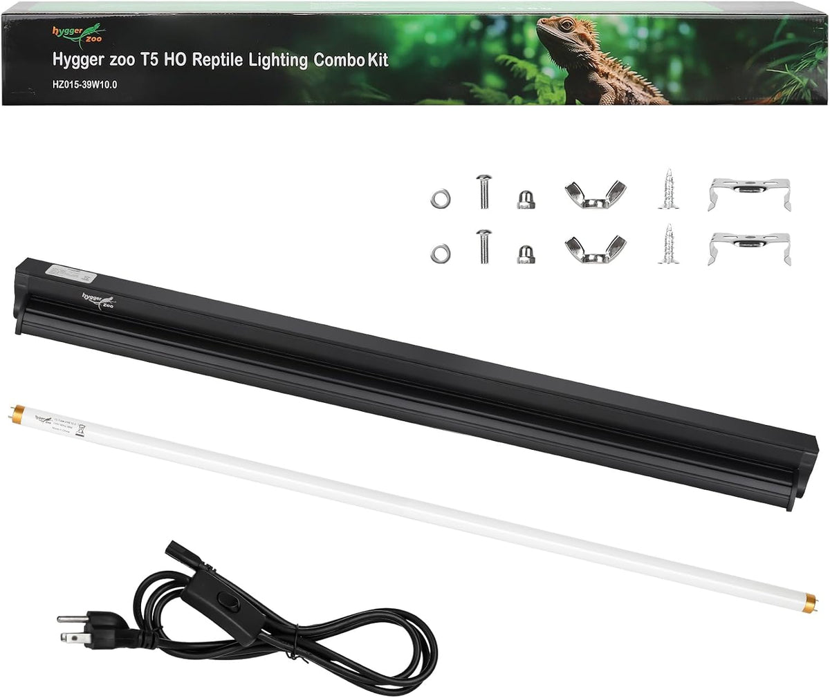 T5 UVB Reptile Light Fixture HO UVB Bulb Lighting Combo Kit, 10.0 UVB Light for Reptiles Terrarium Hood with 24W Reptile Light Bar UVA UVB Desert Lamp for Bearded Dragon Turtle Tank, 22Inch - Image 9