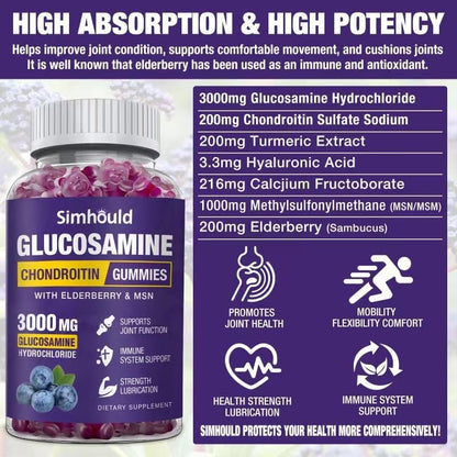 2 Packs Glucosamine Chondroitin Gummies - 3000MG Extra Strength Joint Support Supplement with MSM & Elderberry, Flexibility, Antioxidant Immune Support Gummy for Adults, Men & Women - Image 3