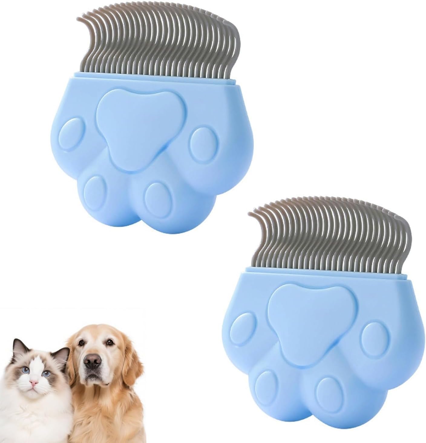 Ameliade cat hair remover blue paw shaped comb front view