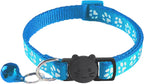 Sky blue nylon cat collar highlighting the high visibility reflective strip for night safety