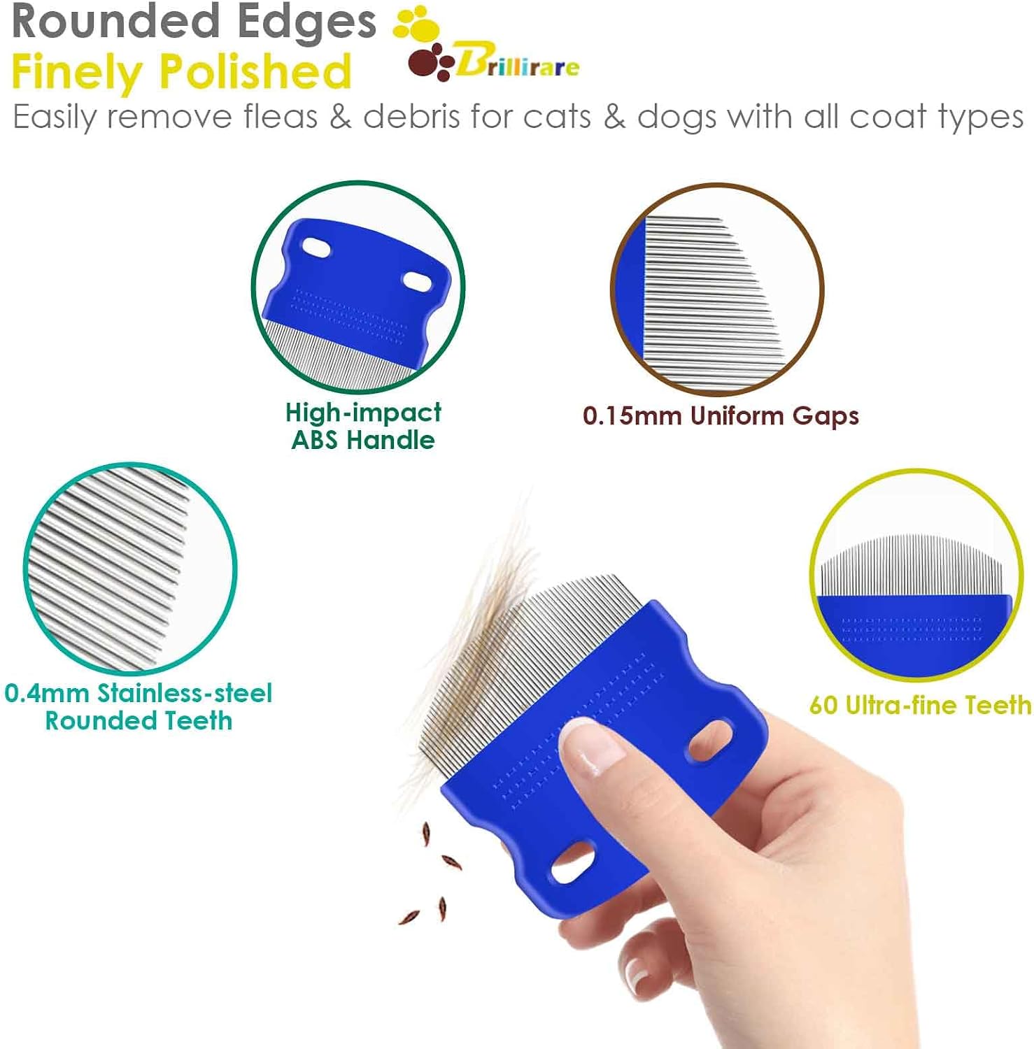 Petangel flea and lice comb set showing the ergonomic blue ABS plastic handles.