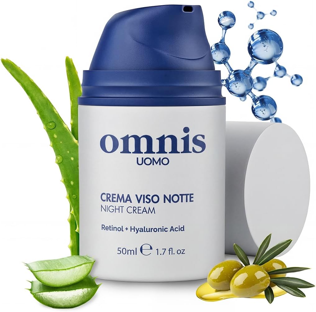 SERLINOLAB Omnis Uomo Retinol Face Cream front view of the premium blue anti aging night moisturizer bottle for men