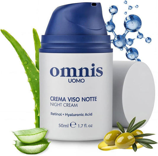 SERLINOLAB Omnis Uomo Retinol Face Cream front view of the premium blue anti aging night moisturizer bottle for men
