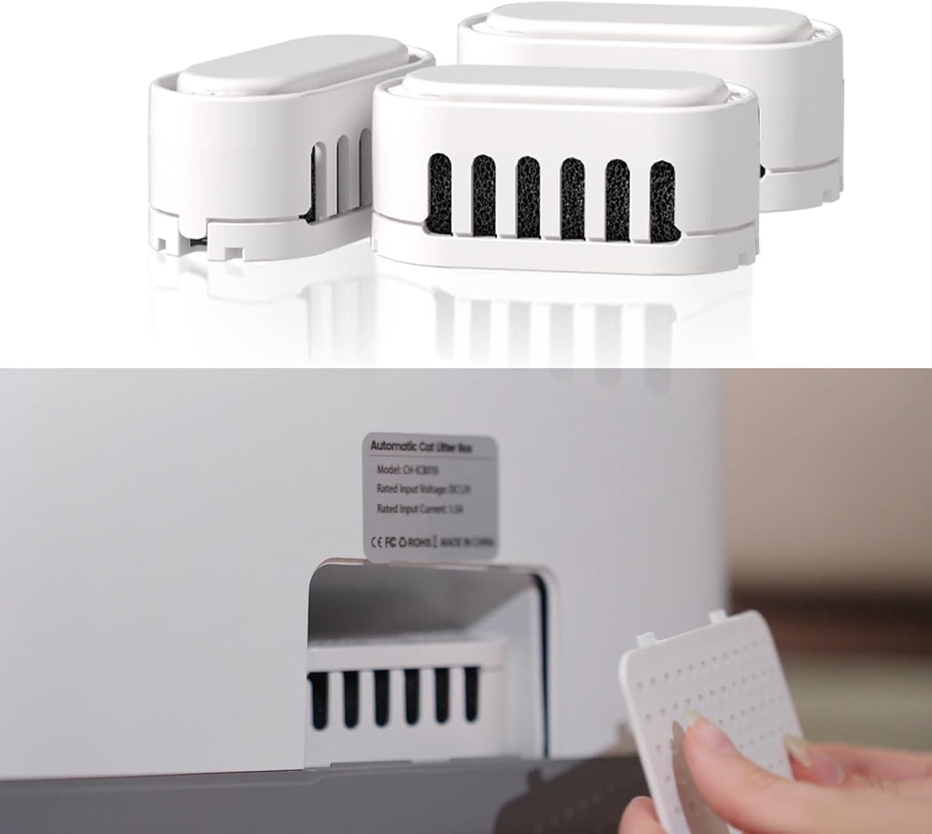 Ellenpent automated litter box odor elimination pods placed inside the waste drawer compartment.
