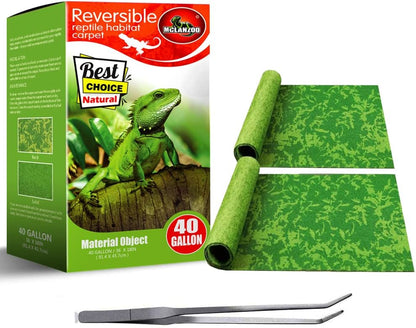 Two pack of green foliage print reptile cage mats packaging view.