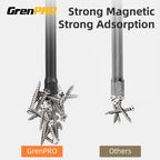 Close up view of the magnetic tips on the GRENPRO Impact Driver Bit Set holding heavy metal screws.