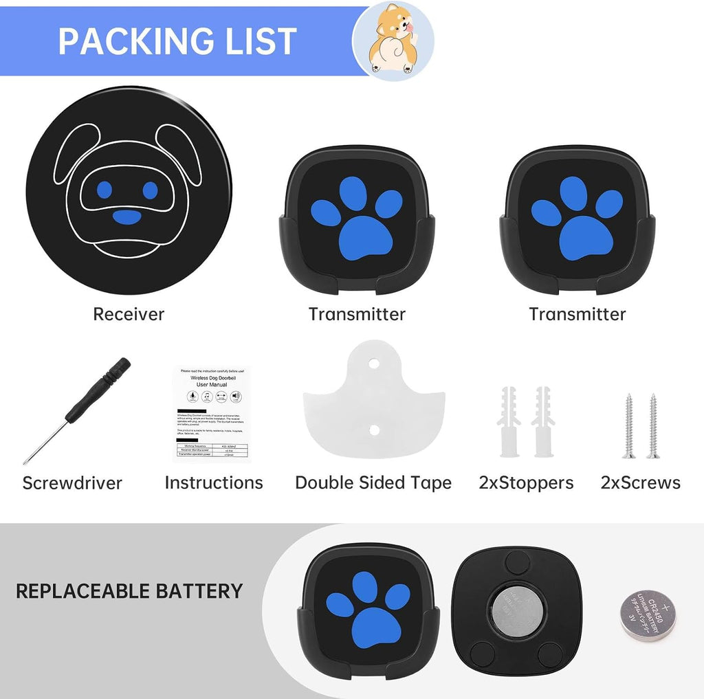 Top view of Whimsii dog doorbell components in packaging