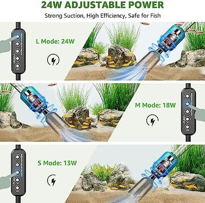 Electric Aquarium Vacuum Gravel Cleaner: 24W Fish Tank Vacuum Gravel Cleaner with Strong Suction for Automatic Water Change Algae Remover Sand Wash Water Shower and Water Circulation, Timed Off - Image 4