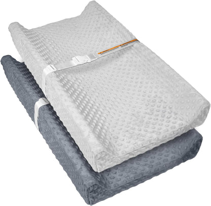 Queness baby changing pad covers 2 pack front view showcasing premium plush minky dot texture for nursery decoration