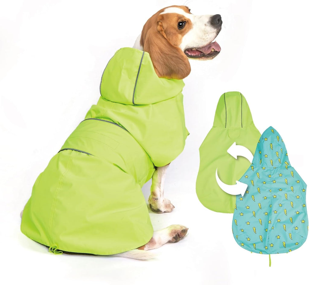 Kimee Dog Raincoat Reversible, Single Side Slicker Poncho Adjustable Waterproof Dog Rain Jacket with Leash Hole/Reflective Stripe Hooded Snowproof Windproof Clothes for Small to 3X-Large Dogs, L - Image 9