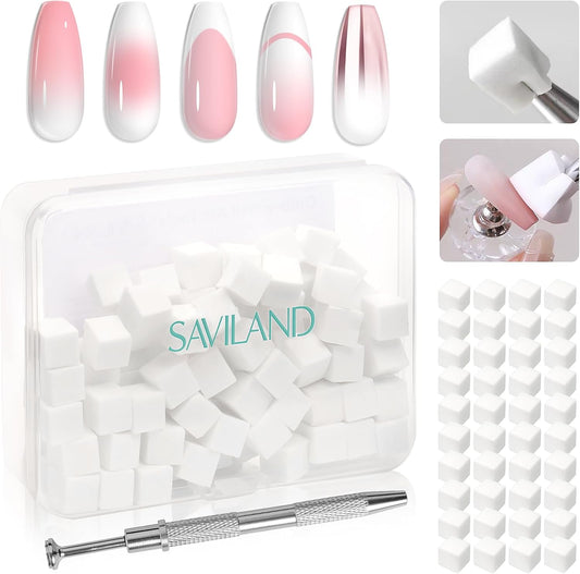 Saviland 100 pieces nail sponges set with grabbing pen front view