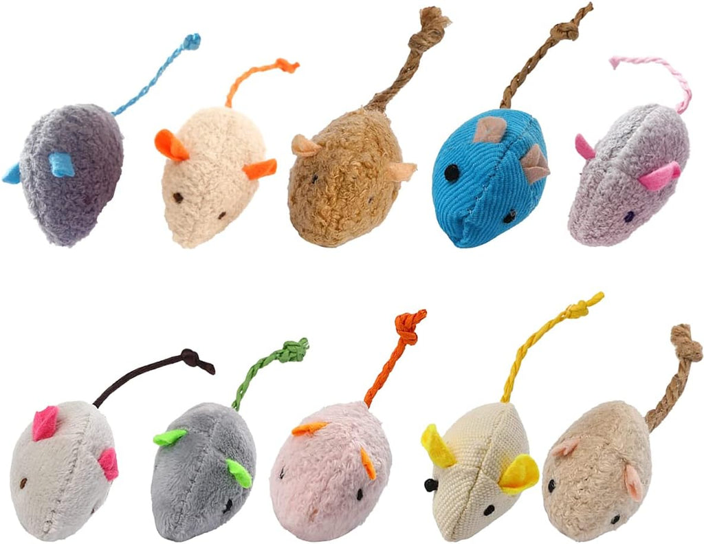 Interactive plush mice for indoor cats showing varied textures
