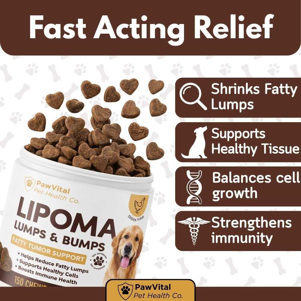PawVital dog lumps and bumps support supplement label details and benefits.