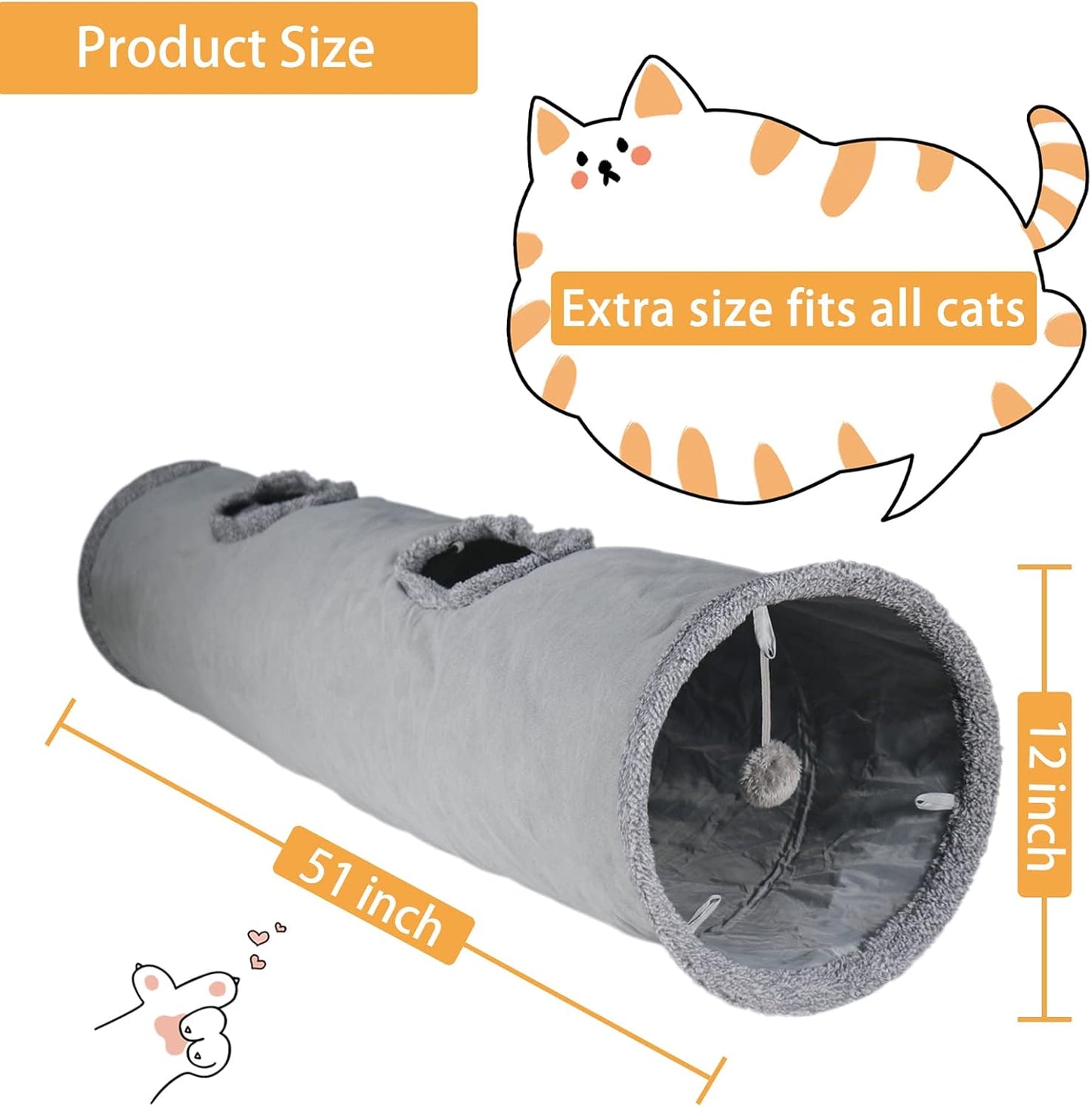 Two indoor cats playing together inside the spacious Terunat suede tunnel.