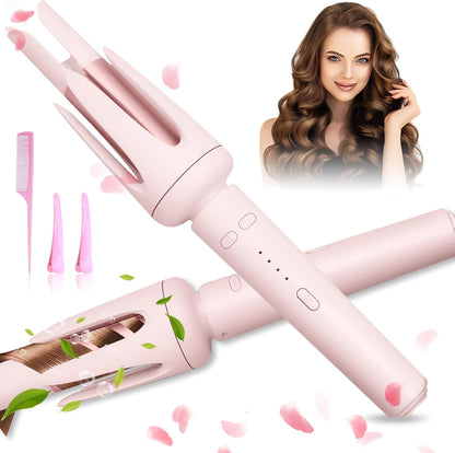 ZQZMZGS auto hair curler front view showing pink barrel and temperature buttons