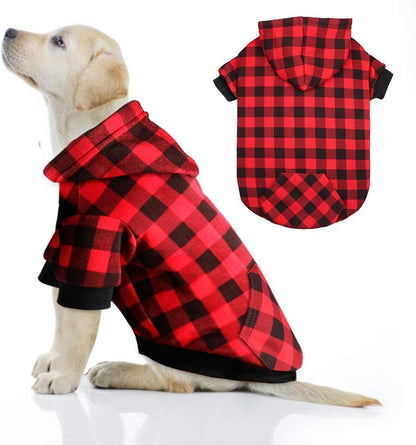 Mtliepte red plaid dog hoodie front view winter pet apparel