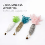 Set of three colorful carrot toys for kittens and adult cats