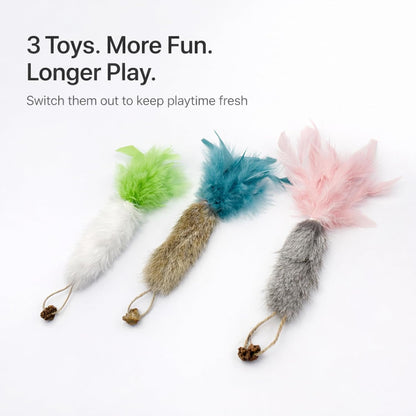 Set of three colorful carrot toys for kittens and adult cats