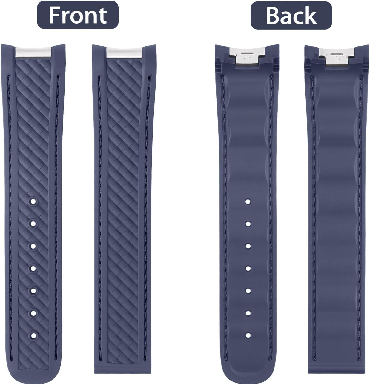 Textured underside view of flexible rubber wrist strap showcasing sweat resistant airflow channels
