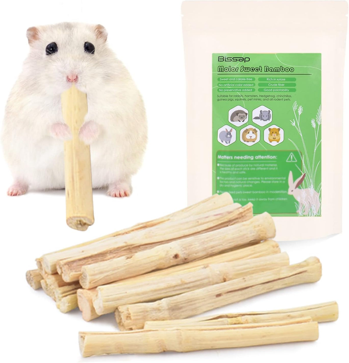 Bissap 700g/1.5Ib Sweet Bamboo Chew Sticks for Rabbits, Bunny Chewing Sticks for Rabbits Hamster Chinchilla Guinea Pigs Rabbit Small Animals Natural Treats Teeth Grinding Toys - Image 9