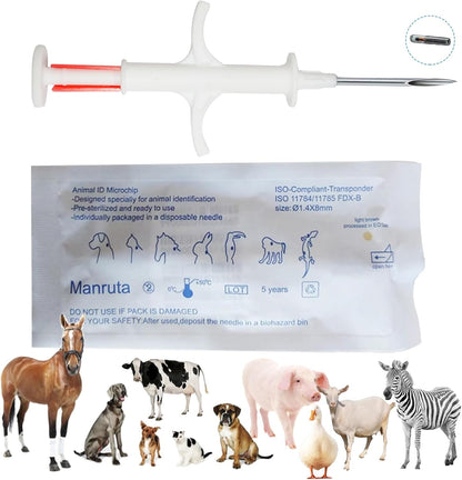 Manruta Animal ID Microchip 20 pack box front view showing sterile packaging