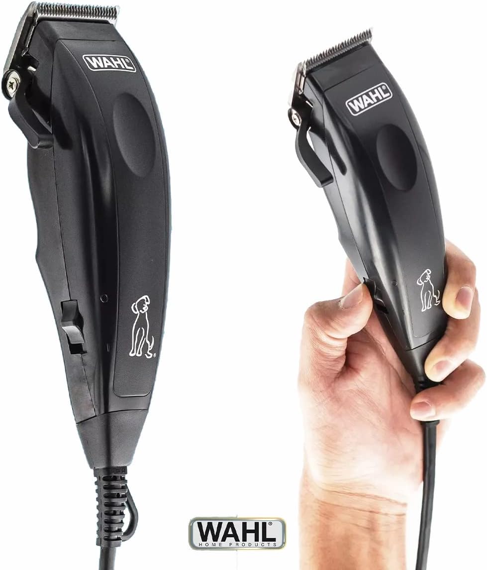 Handled storage case housing the 10 piece Wahl pet clipper set.