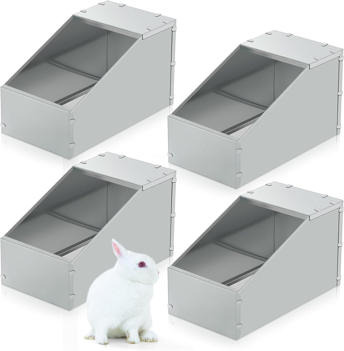 Maxcheck 4 Pcs Galvanized Metal Rabbit Nesting Box Bunny Small Animal Nest with Removable Acrylic Floor Durable Easy to Clean for Indoor Outdoor Use Rabbit Supplies (18.5 * 10.6 * 10 Inch) - Image 1