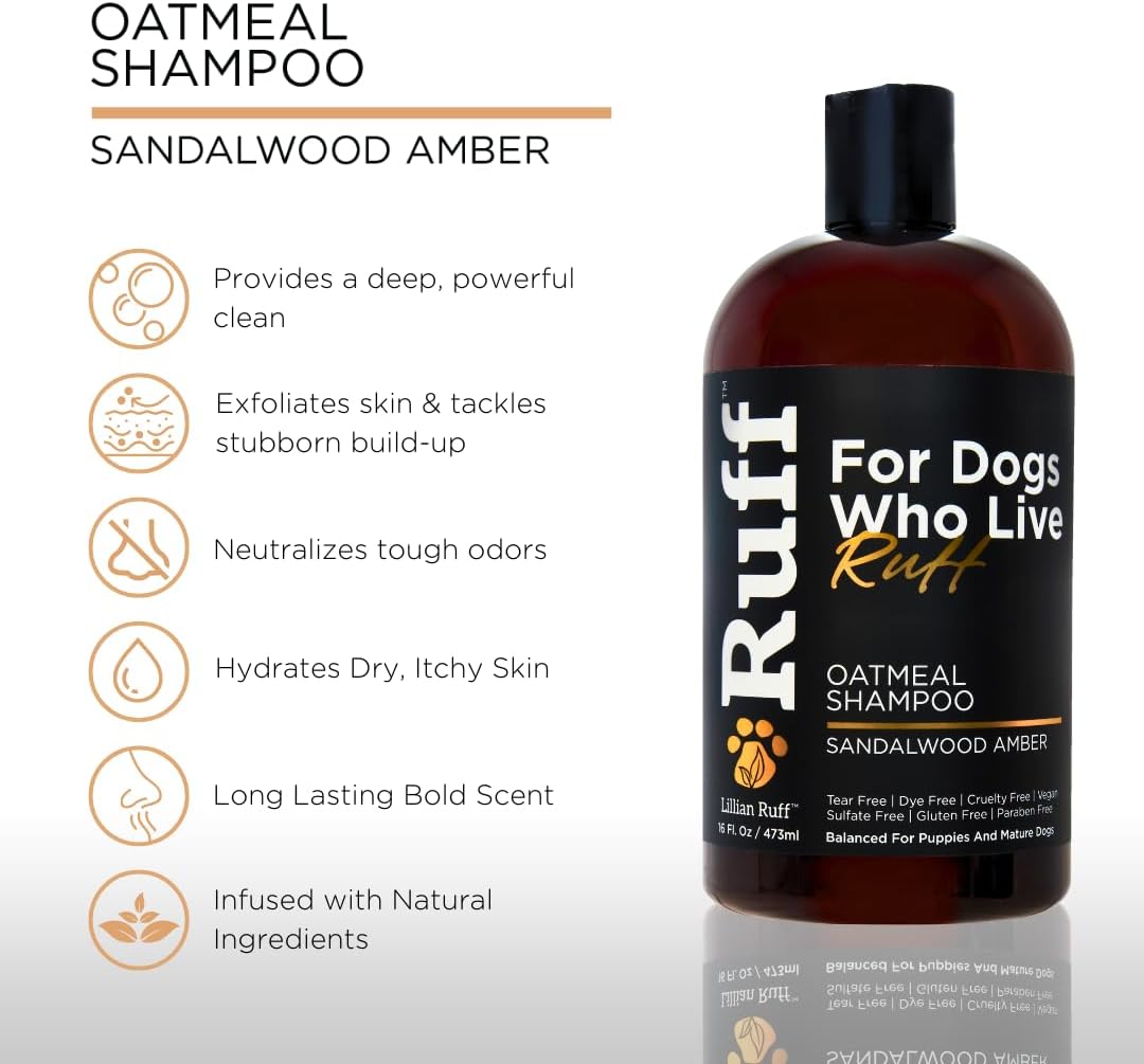 Lillian Ruff professional pet grooming shampoo pump bottle detailing aloe and coconut oil ingredients