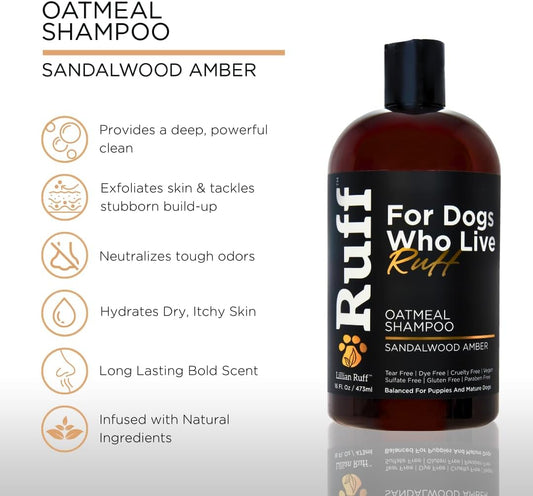 Lillian Ruff professional pet grooming shampoo pump bottle detailing aloe and coconut oil ingredients