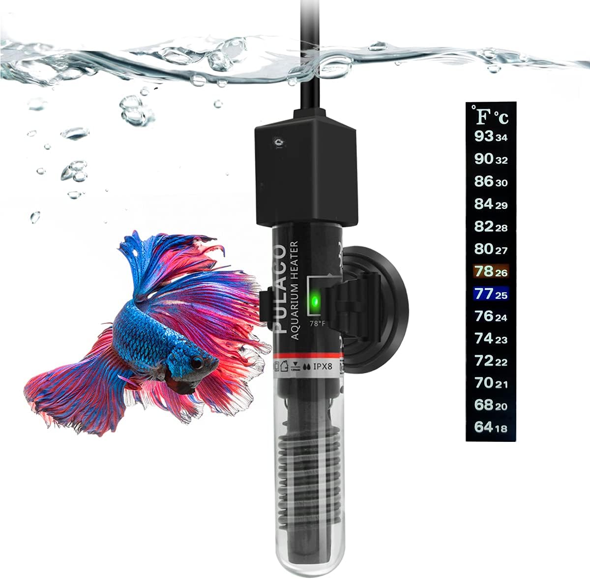 Pulaco 25 Watt Mini Aquarium Betta Heater front view