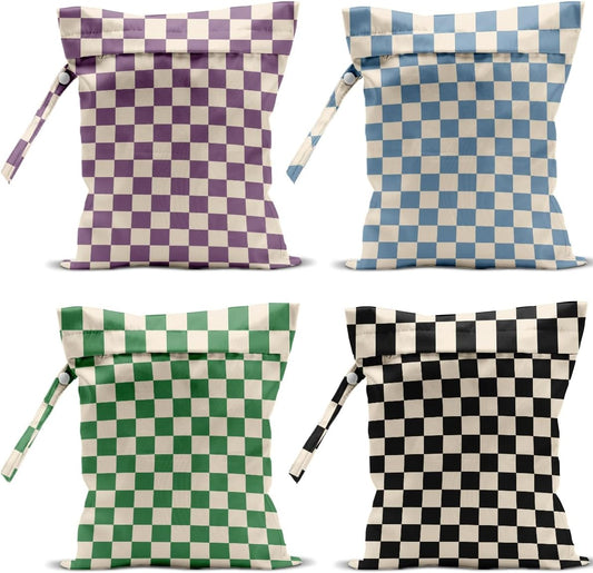 Vbcvbgfh 4 pack waterproof wet dry bag front view colorful checkered pattern