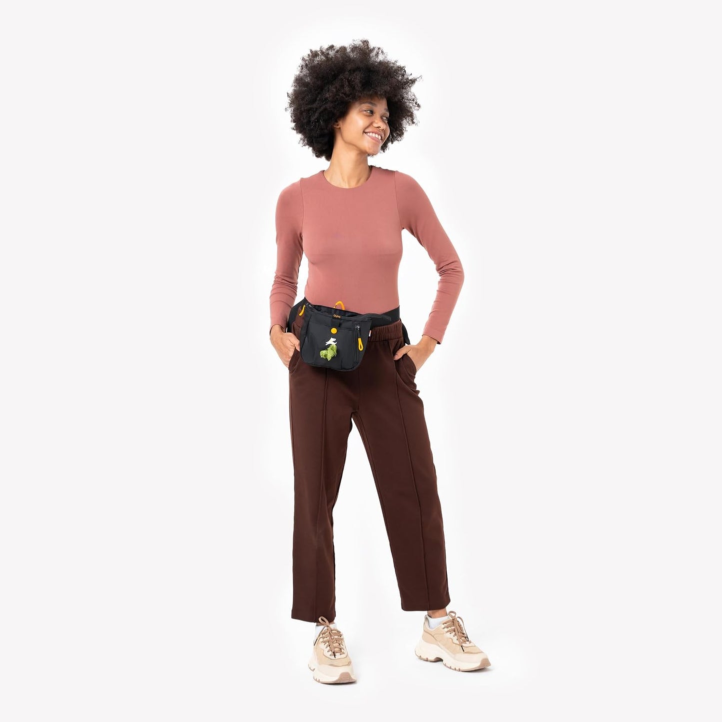 Back view of the dog training fanny pack showing the integrated fabric belt tunnel