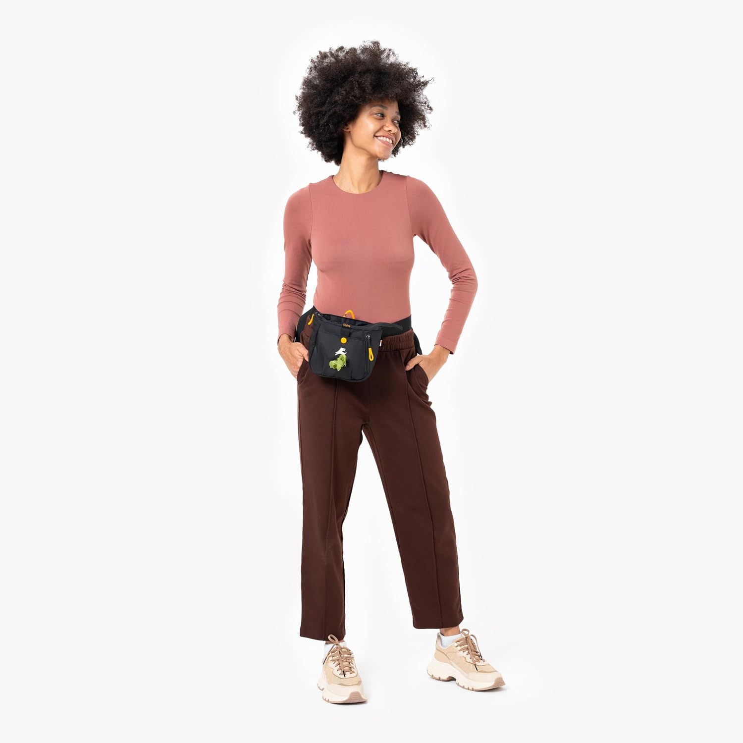 Back view of the dog training fanny pack showing the integrated fabric belt tunnel