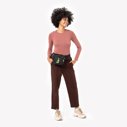 Back view of the dog training fanny pack showing the integrated fabric belt tunnel
