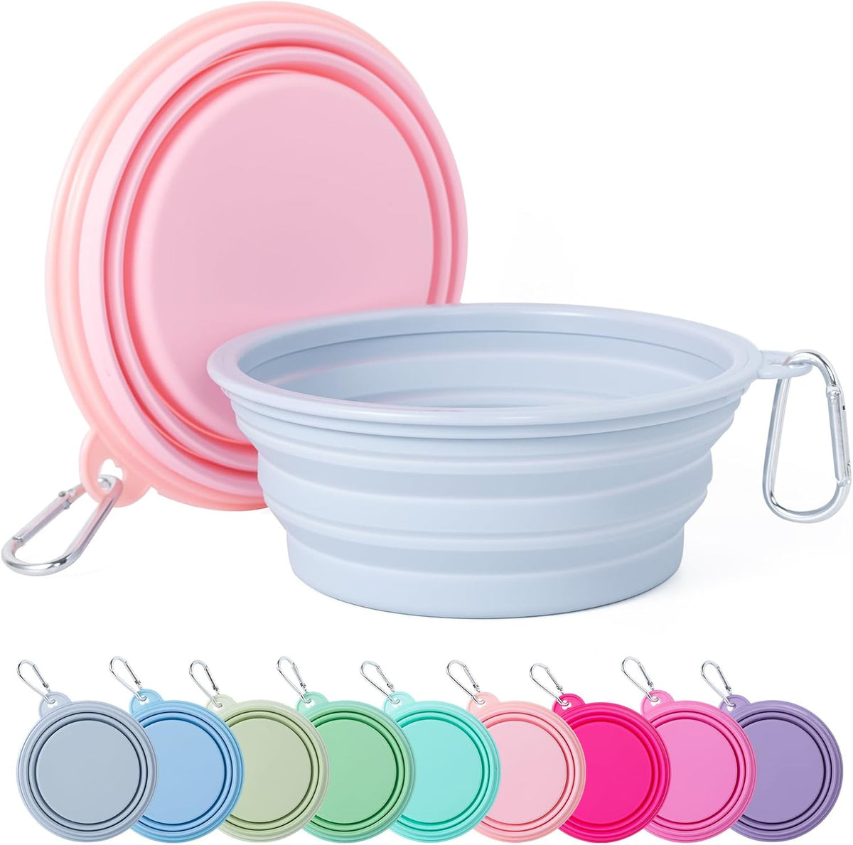 SLSON Collapsible Dog Bowl, 2Pack Macaron Color Pet Travel Bowls Silicone Foldable Water Feeder Dish for Small to Large Dogs Cat Walking Hiking Camping (Macaron Blue and Light Grey, Small) - Image 14