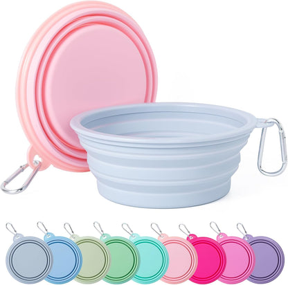 SLSON Collapsible Dog Bowl, 2Pack Macaron Color Pet Travel Bowls Silicone Foldable Water Feeder Dish for Small to Large Dogs Cat Walking Hiking Camping (Macaron Blue and Light Grey, Small) - Image 14